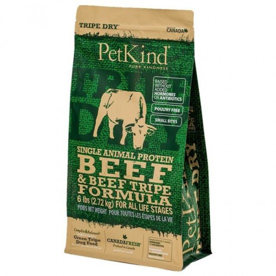 Petkind 無殼物單一牛草胃及牛肉配方狗糧(6磅)